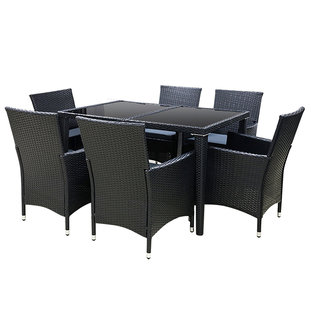 Marlook Outdoor Dining Set 7 Piece Wicker Lounge Setting Black