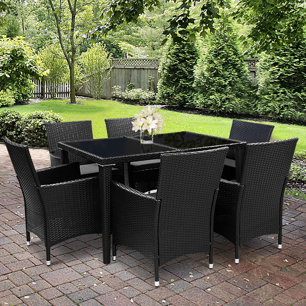 Marlook Outdoor Dining Set 7 Piece Wicker Lounge Setting Black