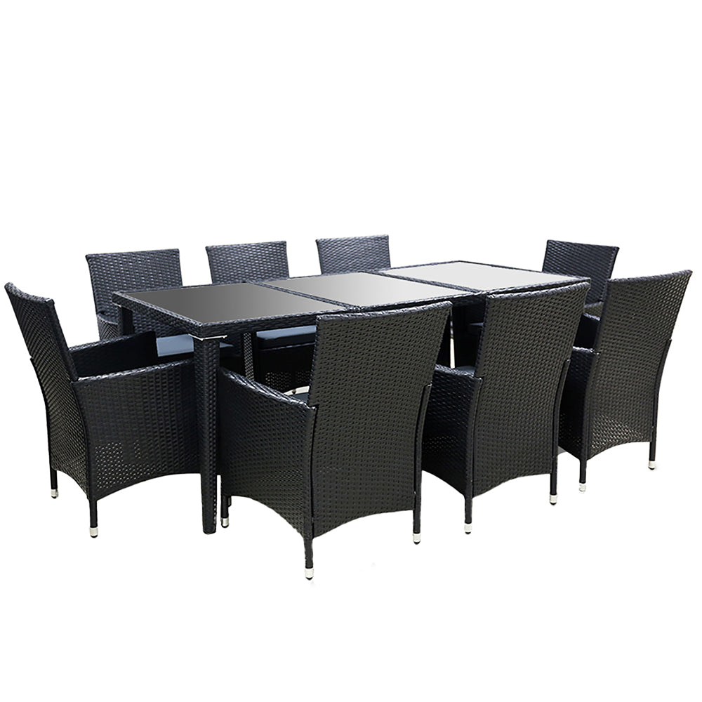 Marlook Outdoor Dining Set 9 Piece Wicker Lounge Setting Black