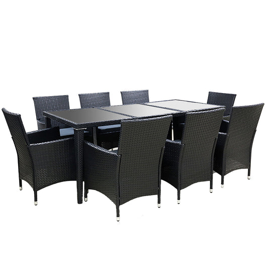 Marlook Outdoor Dining Set 9 Piece Wicker Lounge Setting Black