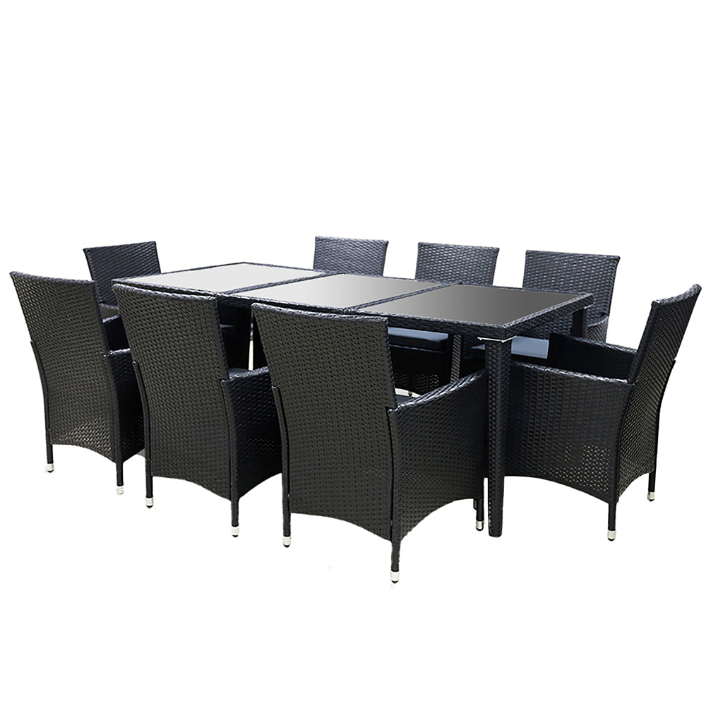Marlook Outdoor Dining Set 9 Piece Wicker Lounge Setting Black