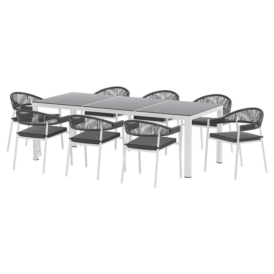 Marlook Outdoor Dining Set 9 Piece Steel Table Chairs Setting White