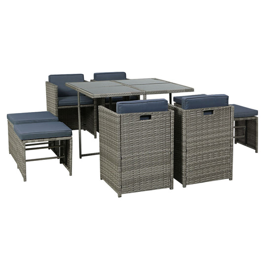 Marlook Outdoor Dining Set 9 Piece Wicker Table Chairs Setting Grey