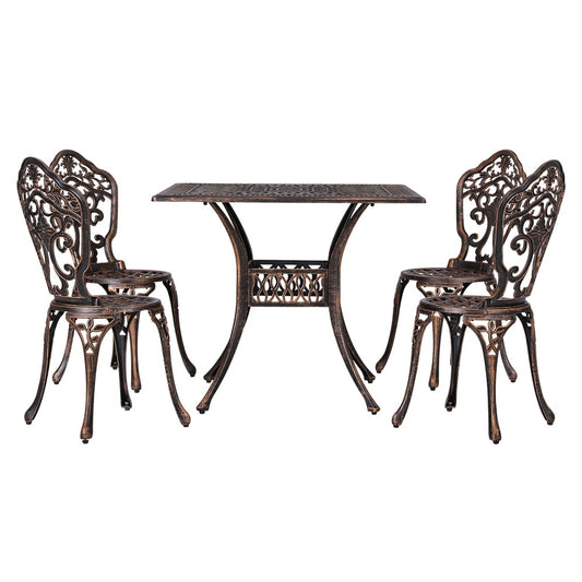 Marlook Outdoor Dining Set 5 Piece Chairs Table Cast Aluminum Patio Brown
