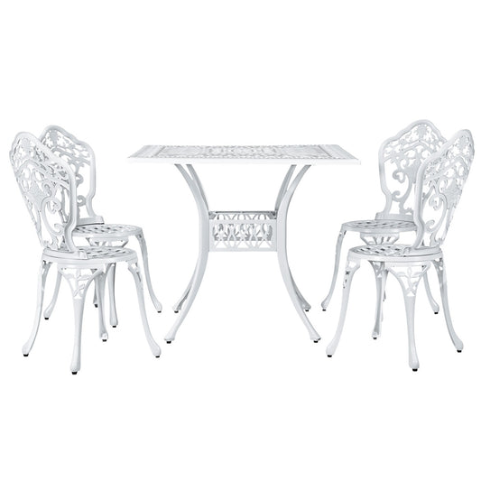 Marlook Outdoor Dining Set 5 Piece Chairs Table Cast Aluminum Patio White