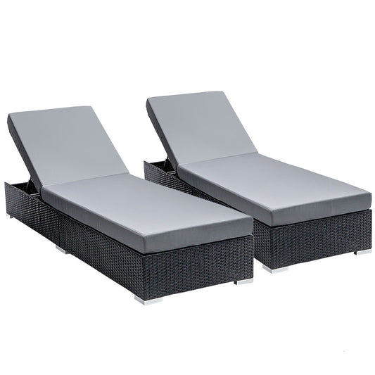 Marlook 2PC Sun Lounge Wicker Lounger Outdoor Furniture Day Bed Adjustable Rattan Garden