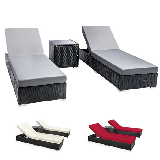 Marlook 3PC Sun Lounge Wicker Lounger Outdoor Furniture Day Bed Rattan Garden