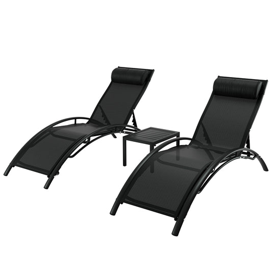Marlook 3PC Sun Lounge Outdoor Lounger Steel Table Chairs Patio Furniture Garden