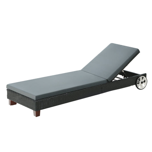 Marlook Sun Lounge Wicker Lounger Outdoor Furniture Day Bed Wheels Patio Black