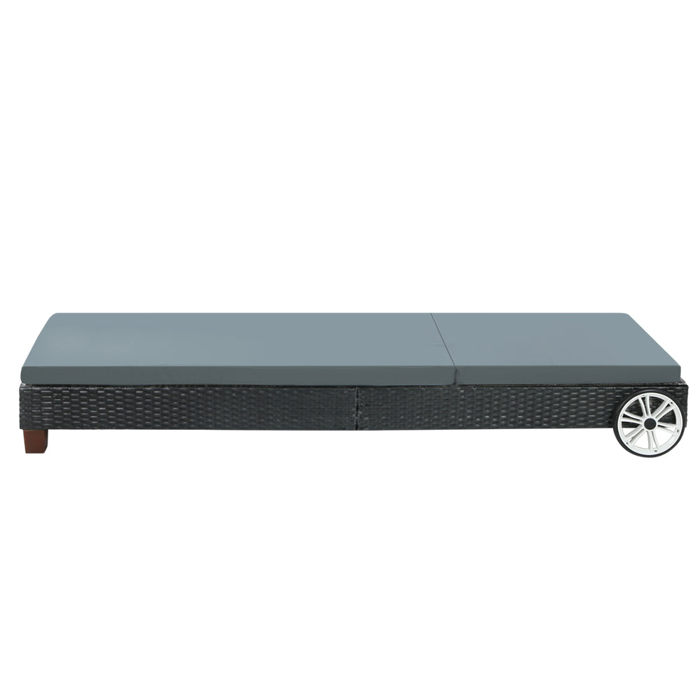 Marlook Sun Lounge Wicker Lounger Outdoor Furniture Day Bed Wheels Patio Black