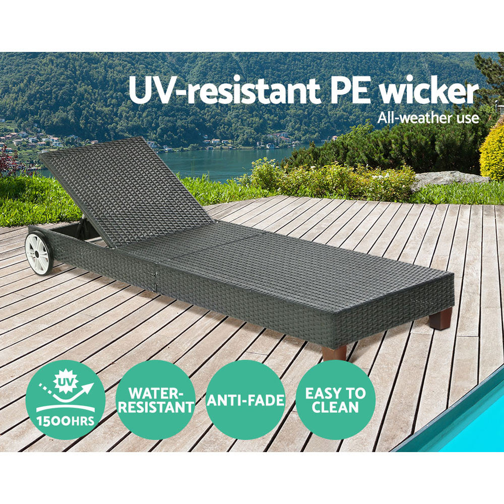 Marlook Sun Lounge Wicker Lounger Outdoor Furniture Day Bed Wheels Patio Black