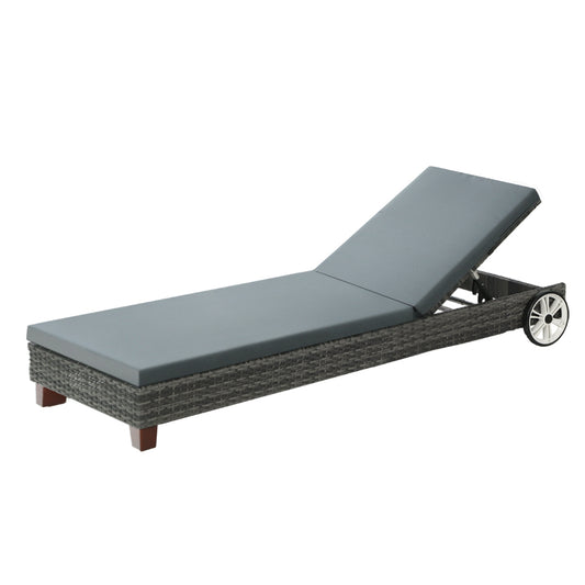 Marlook Sun Lounge Wicker Lounger Outdoor Furniture Day Bed Wheels Patio Grey