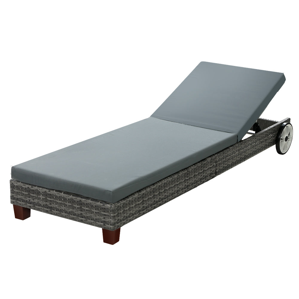 Marlook Sun Lounge Wicker Lounger Outdoor Furniture Day Bed Wheels Patio Grey