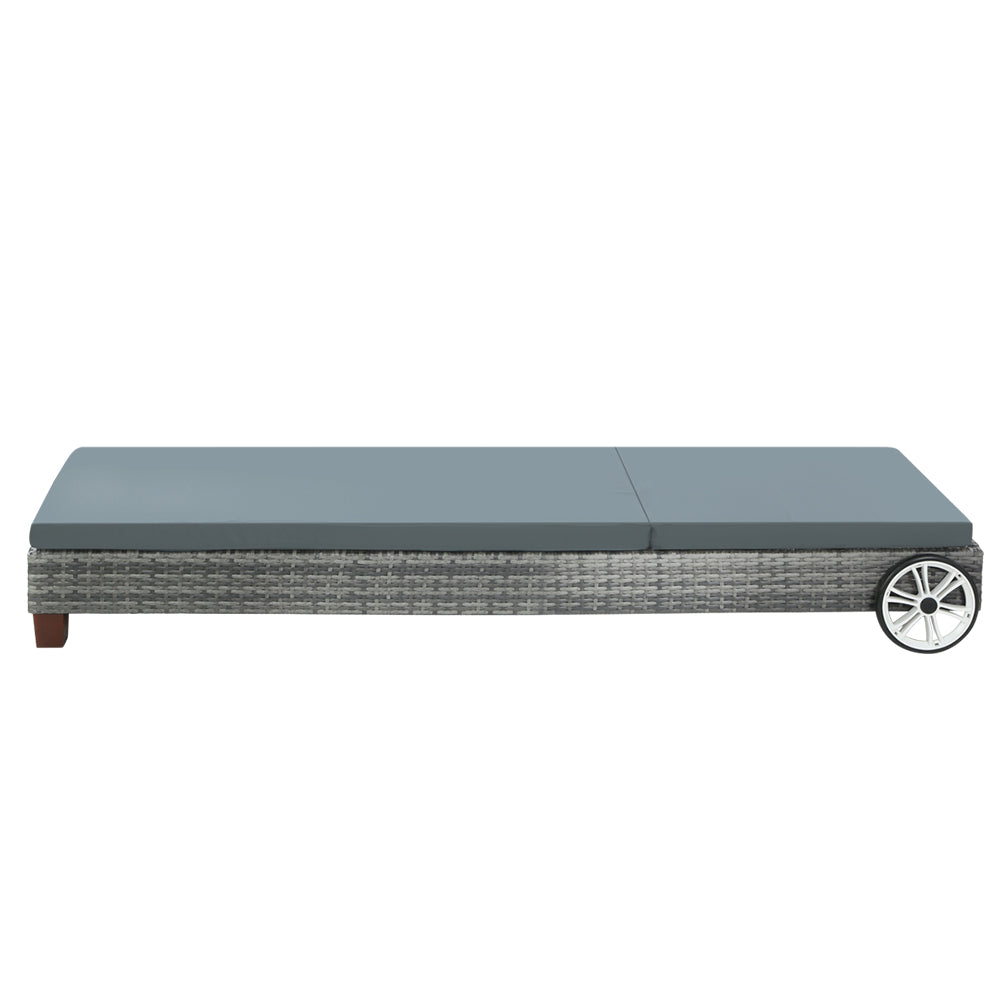 Marlook Sun Lounge Wicker Lounger Outdoor Furniture Day Bed Wheels Patio Grey
