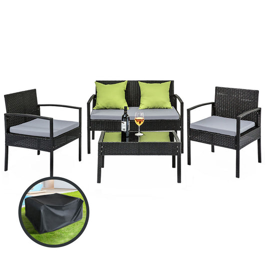 Marlook Outdoor Sofa Set Wicker Lounge Setting Table and Chairs Storage Cover