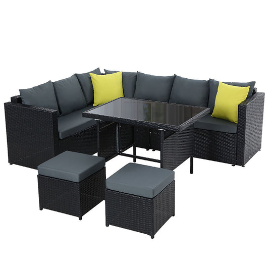 Marlook Outdoor Dining Set Aluminum Table Chairs Wicker Setting Black