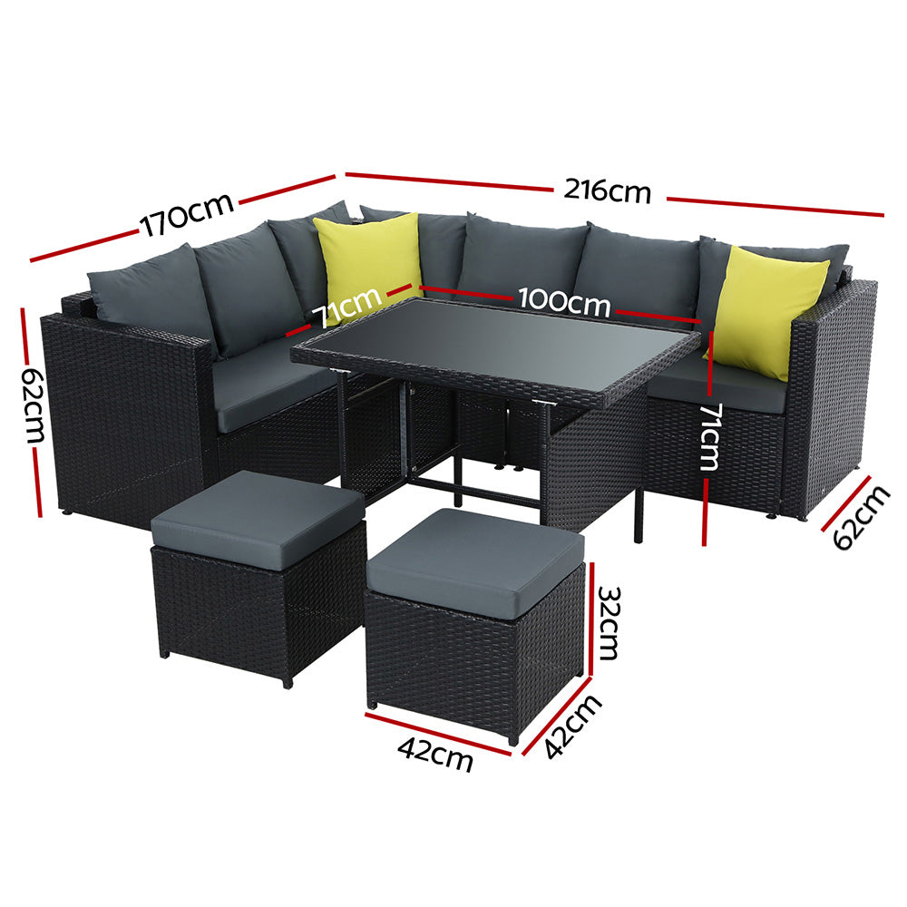Marlook Outdoor Dining Set Aluminum Table Chairs Wicker Setting Black