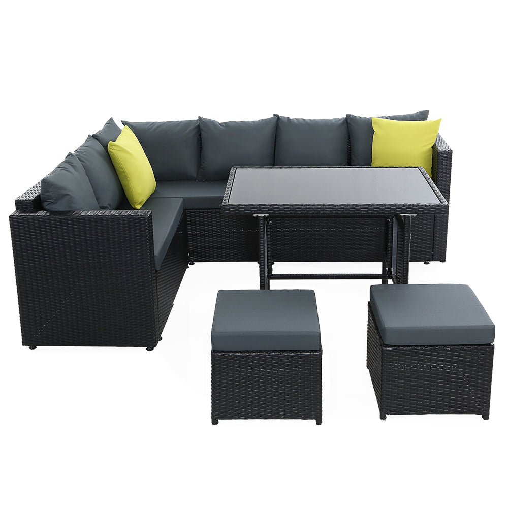 Marlook Outdoor Dining Set Aluminum Table Chairs Wicker Setting Black