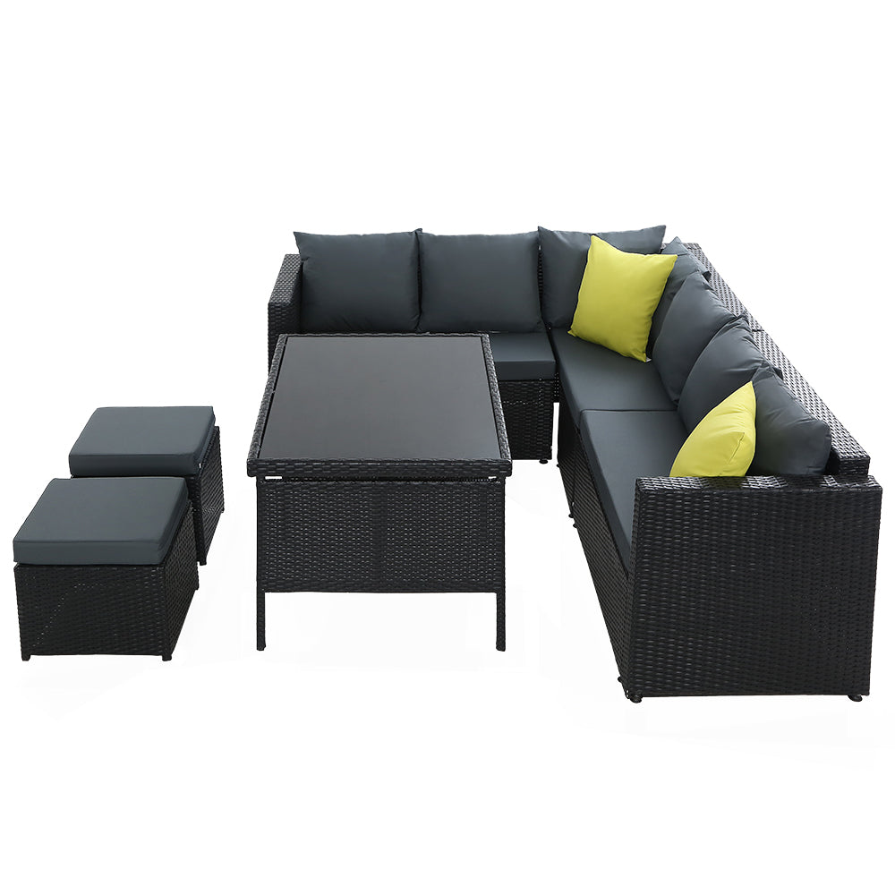Marlook Outdoor Dining Set Aluminum Table Chairs Wicker Setting Black