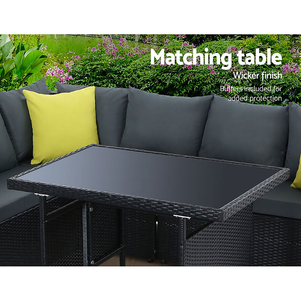 Marlook Outdoor Dining Set Aluminum Table Chairs Wicker Setting Black