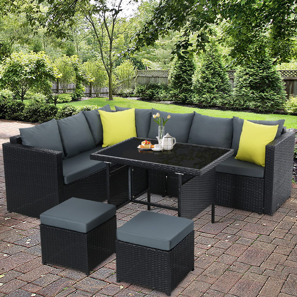 Marlook Outdoor Dining Set Aluminum Table Chairs Wicker Setting Black