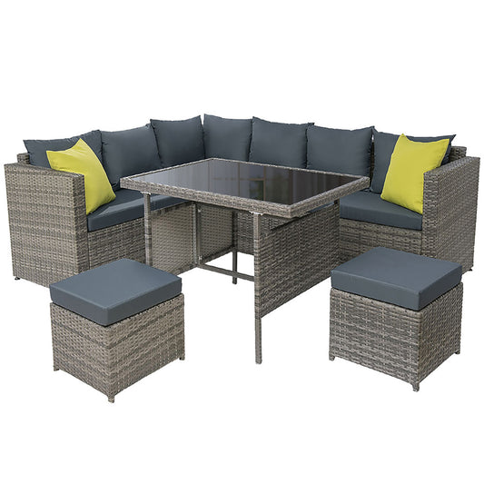 Marlook Outdoor Dining Set Aluminum Table Chairs Wicker Setting Grey