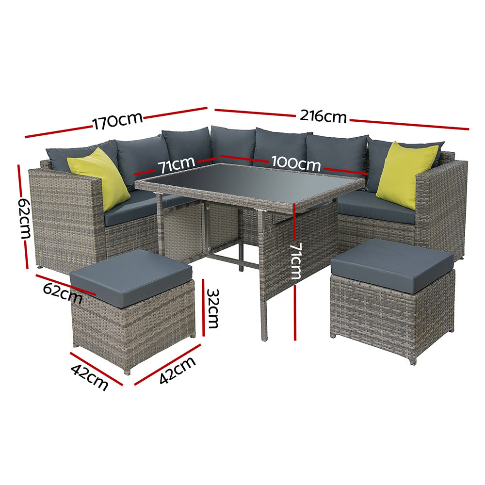 Marlook Outdoor Dining Set Aluminum Table Chairs Wicker Setting Grey
