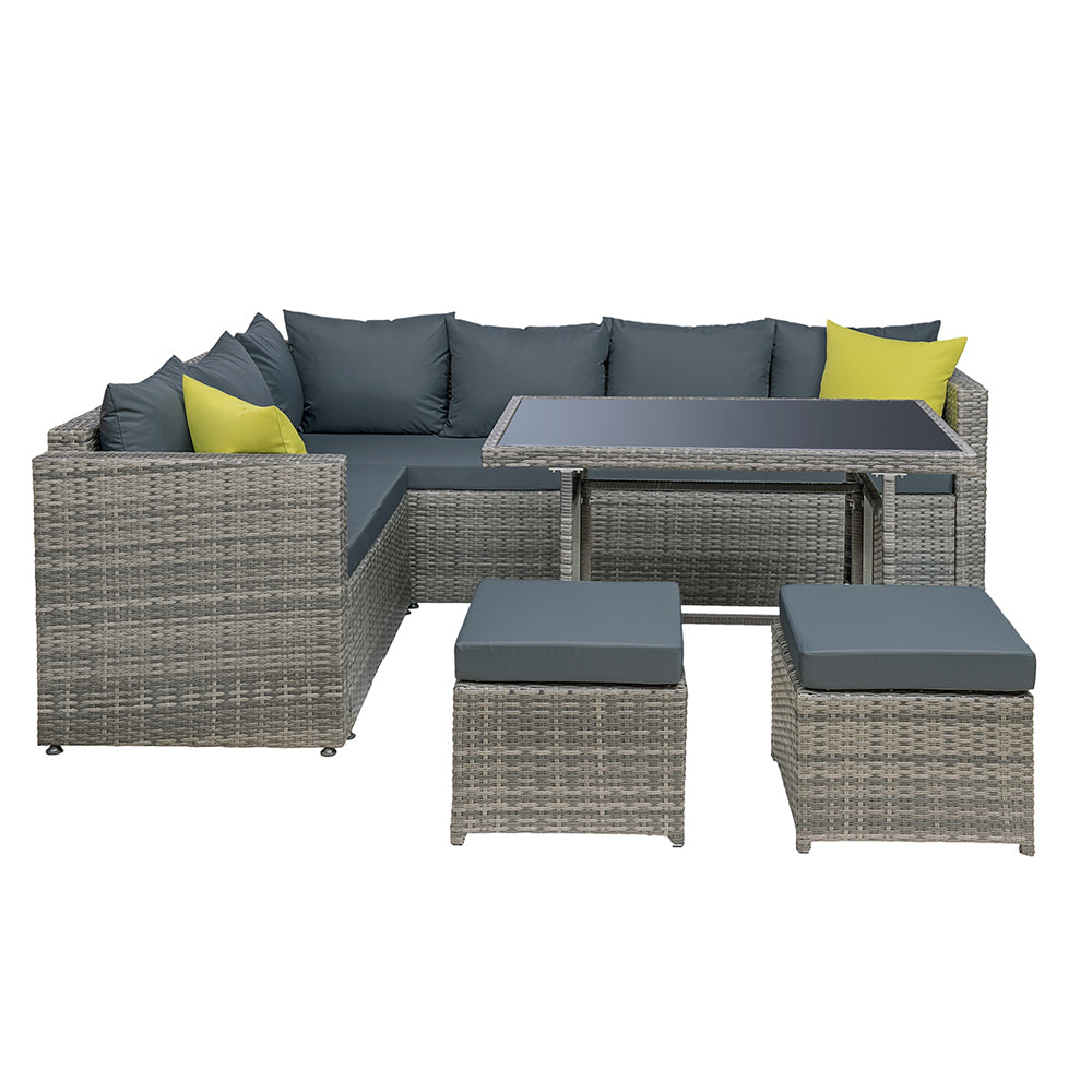 Marlook Outdoor Dining Set Aluminum Table Chairs Wicker Setting Grey