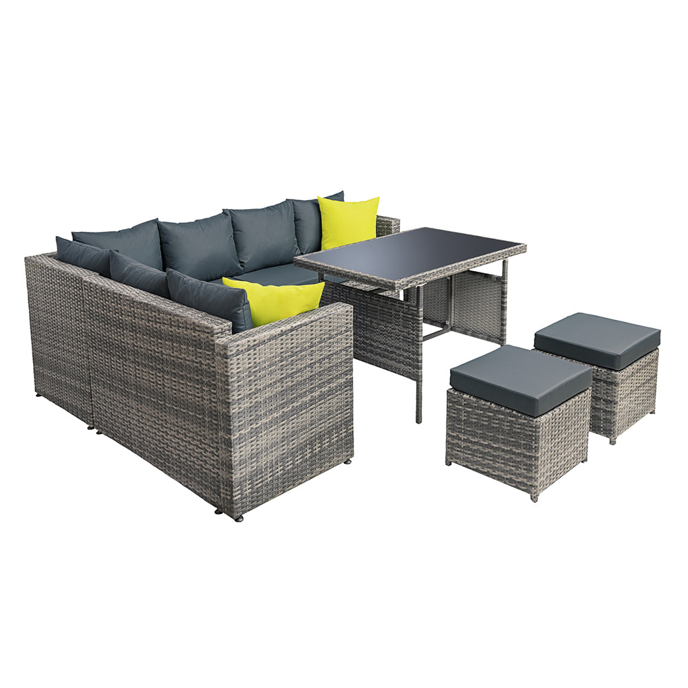 Marlook Outdoor Dining Set Aluminum Table Chairs Wicker Setting Grey