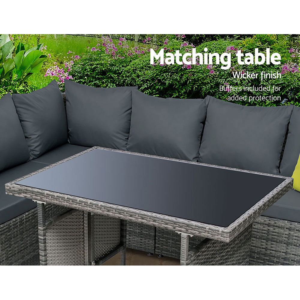 Marlook Outdoor Dining Set Aluminum Table Chairs Wicker Setting Grey