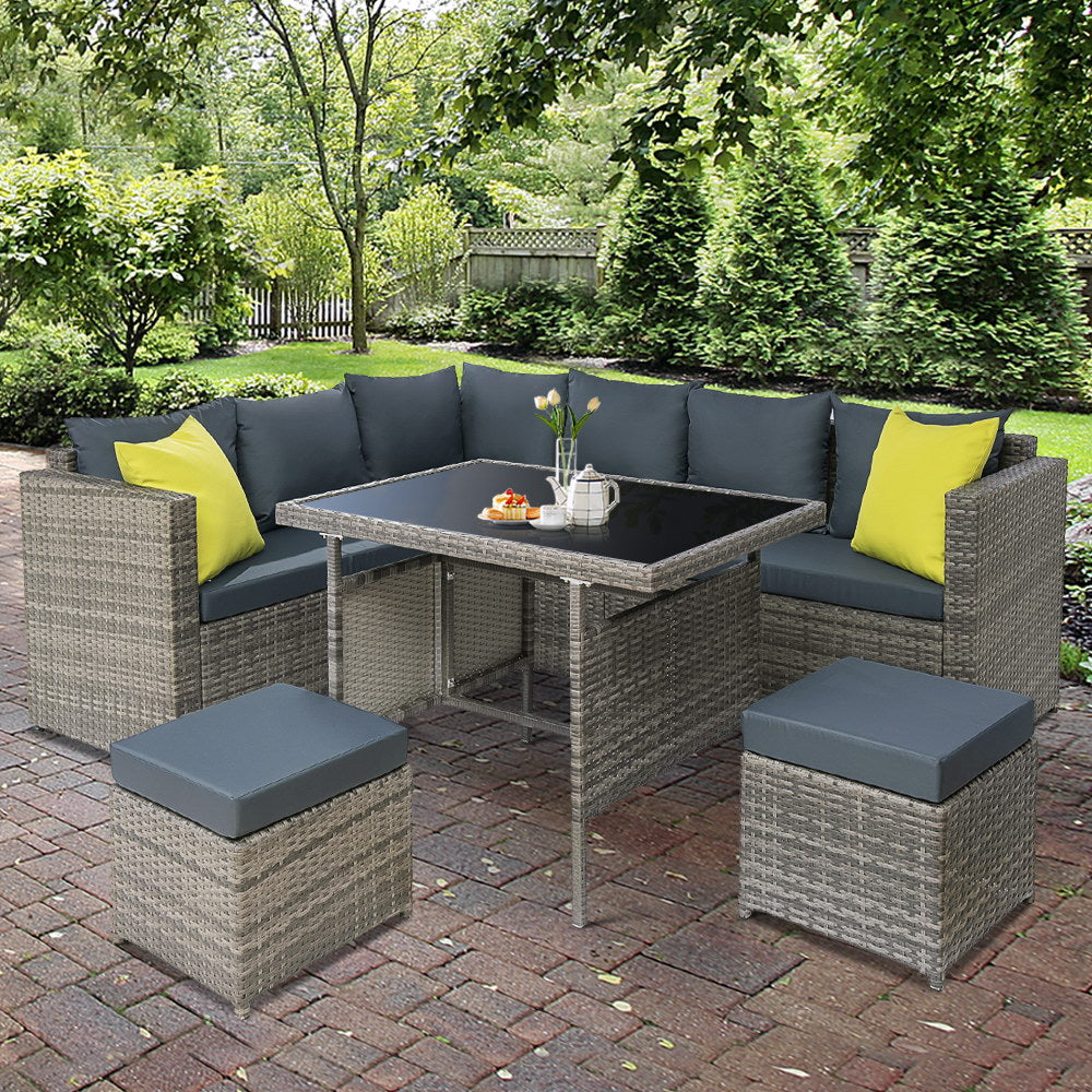 Marlook Outdoor Dining Set Aluminum Table Chairs Wicker Setting Grey