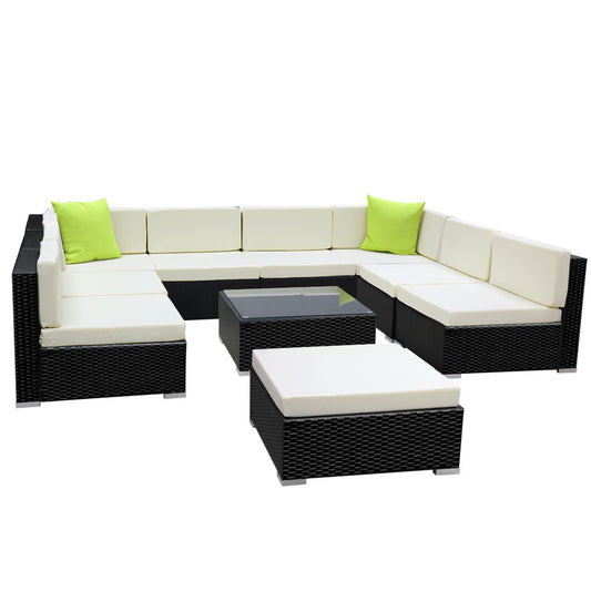 Marlook 10-Piece Outdoor Sofa Set Wicker Couch Lounge Setting 9 Seater
