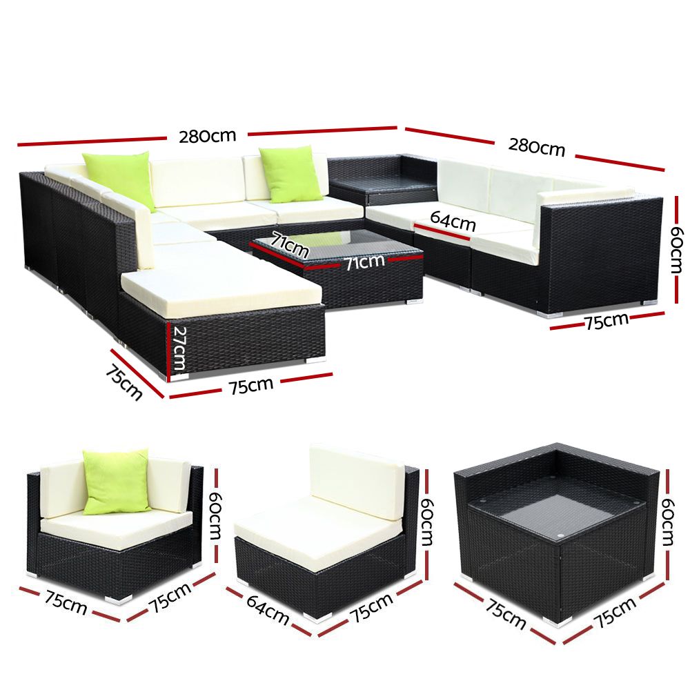 Marlook 11PC Outdoor Furniture Sofa Set Wicker Garden Patio Lounge