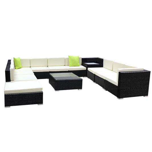Marlook 12PC Outdoor Furniture Sofa Set Wicker Garden Patio Lounge