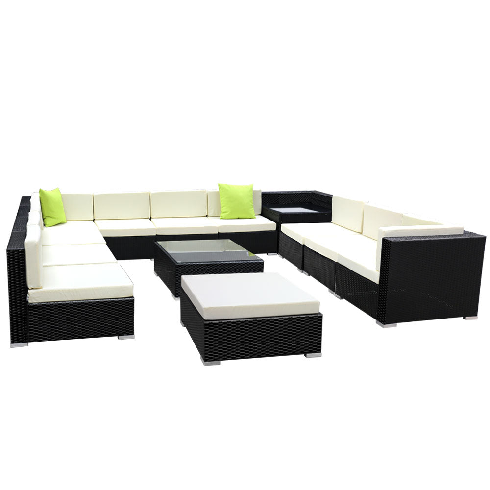Marlook 13-Piece Outdoor Sofa Set Wicker Couch Lounge Setting Cover
