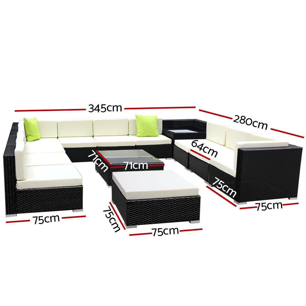 Marlook 13-Piece Outdoor Sofa Set Wicker Couch Lounge Setting Cover