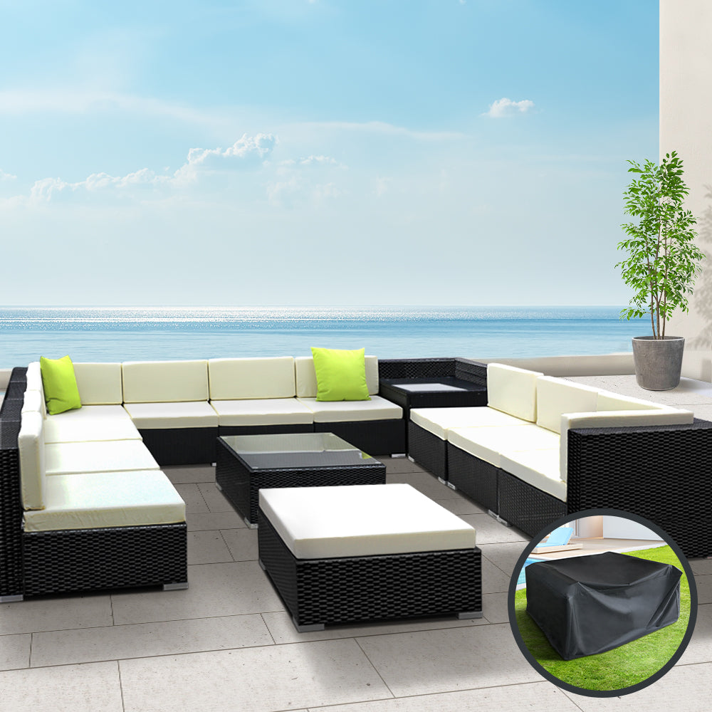 Marlook 13-Piece Outdoor Sofa Set Wicker Couch Lounge Setting Cover