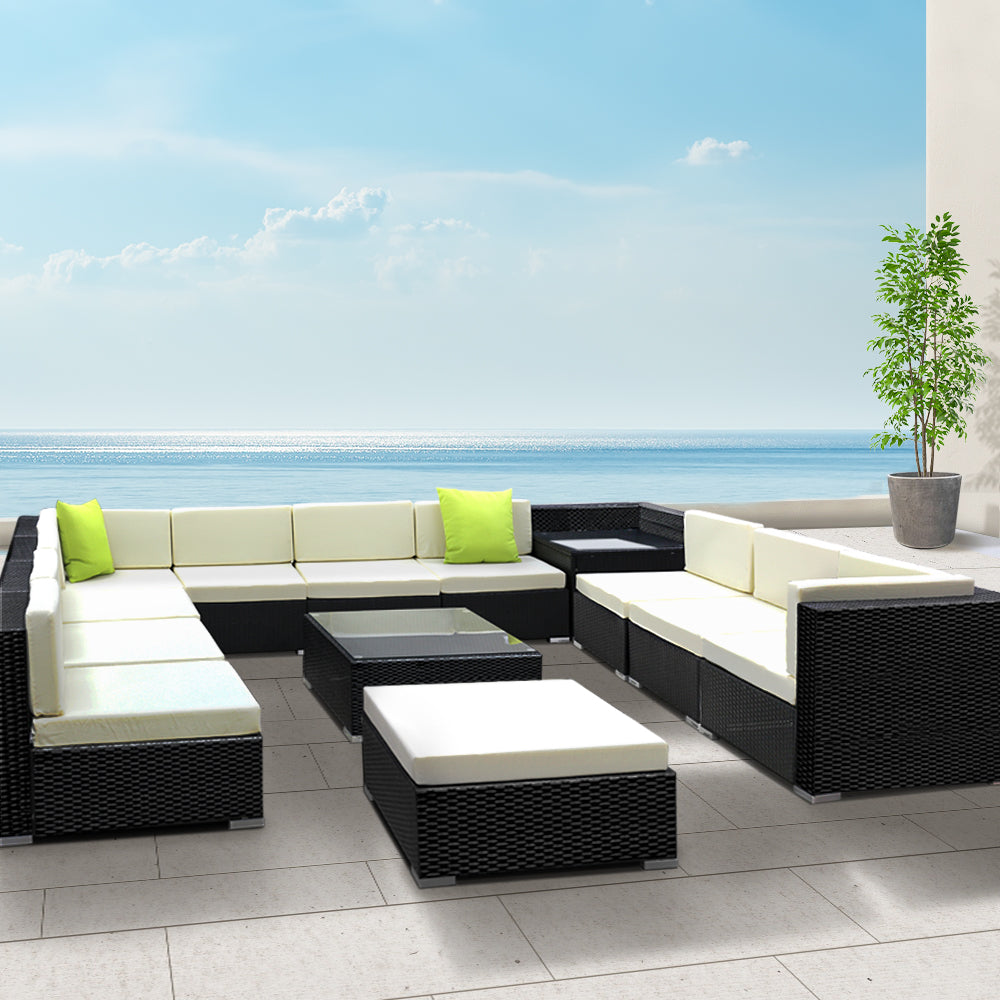 Marlook 13-Piece Outdoor Sofa Set Wicker Couch Lounge Setting 11 Seater