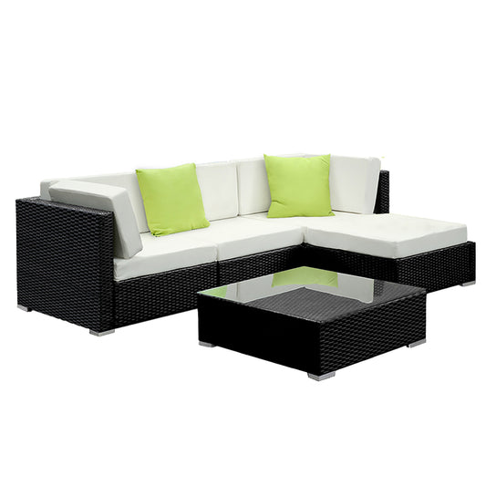 Marlook 5-Piece Outdoor Sofa Set Wicker Couch Lounge Setting Cover