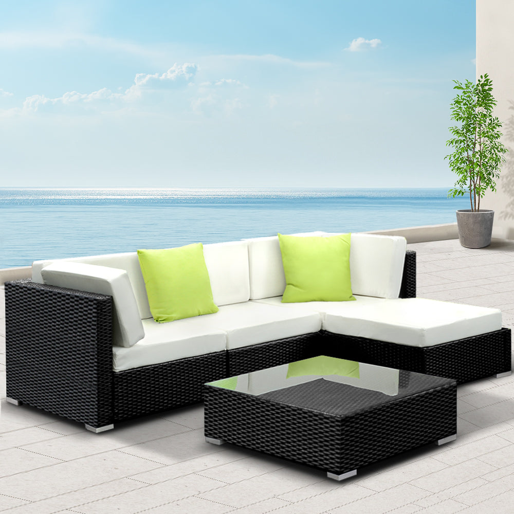 Marlook 5-Piece Outdoor Sofa Set Wicker Couch Lounge Setting 4 Seater