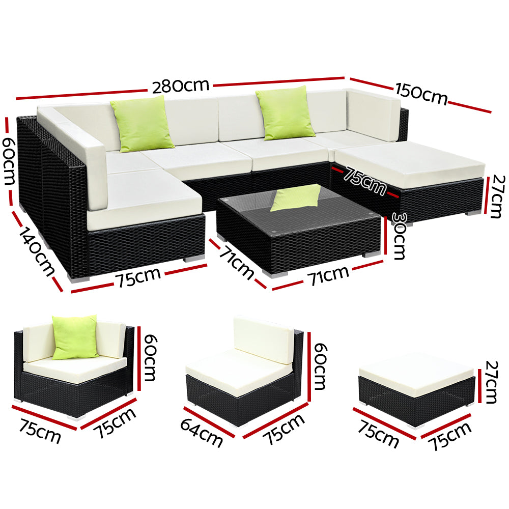 Marlook 7-Piece Outdoor Sofa Set Wicker Couch Lounge Setting 6 Seater
