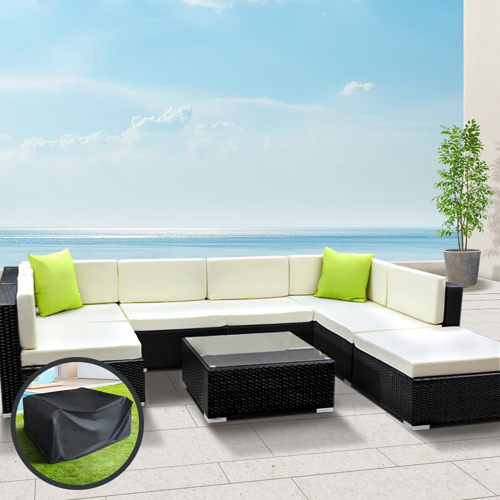 Marlook 8-Piece Outdoor Sofa Set Wicker Couch Lounge Setting Cover