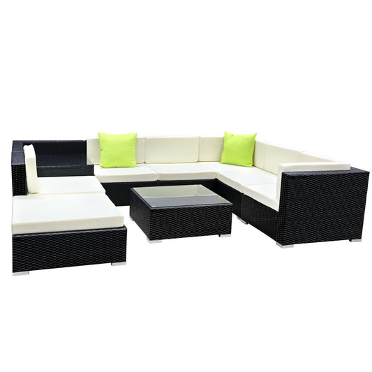 Marlook 9-Piece Outdoor Sofa Set Wicker Couch Lounge Setting Cover