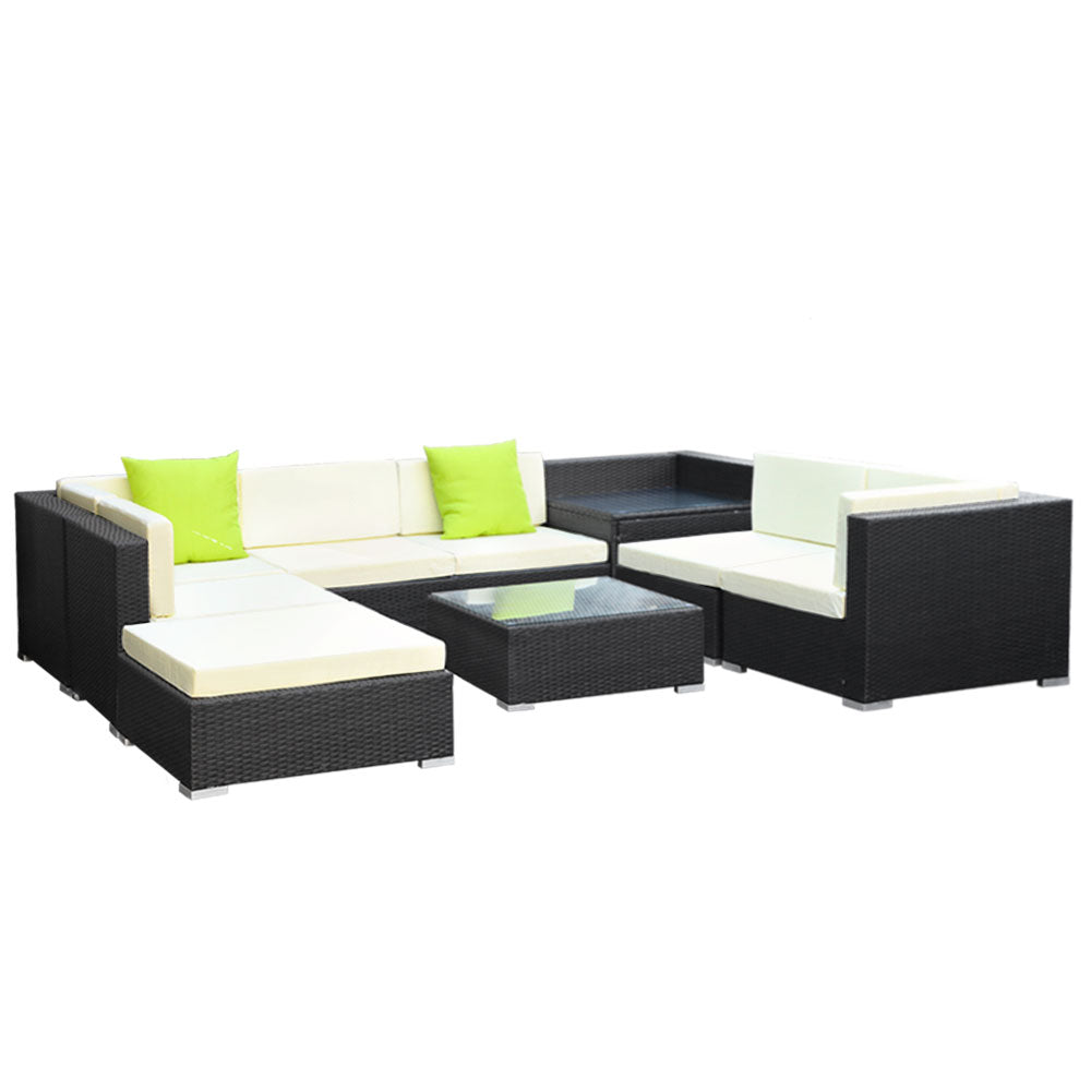 Marlook 9-Piece Outdoor Sofa Set Wicker Couch Lounge Setting Cover