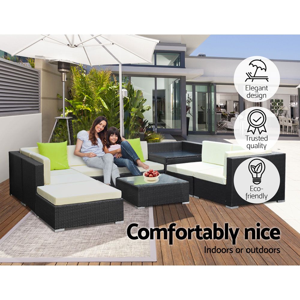 Marlook 9-Piece Outdoor Sofa Set Wicker Couch Lounge Setting Cover