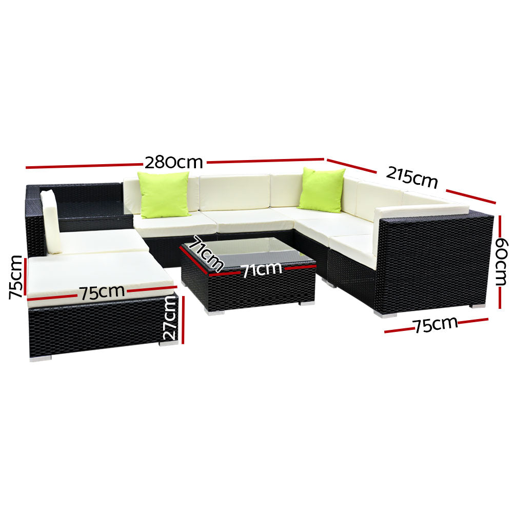 Marlook 9-Piece Outdoor Sofa Set Wicker Couch Lounge Setting 7 Seater