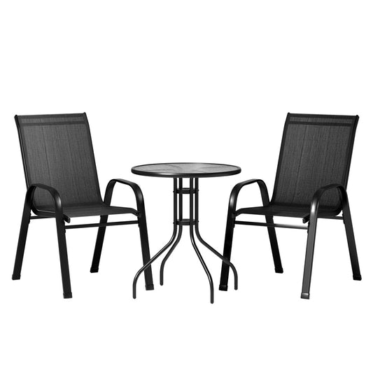 Marlook 3PC Outdoor Bistro Set Table and Chairs Stackable Patio Furniture Black