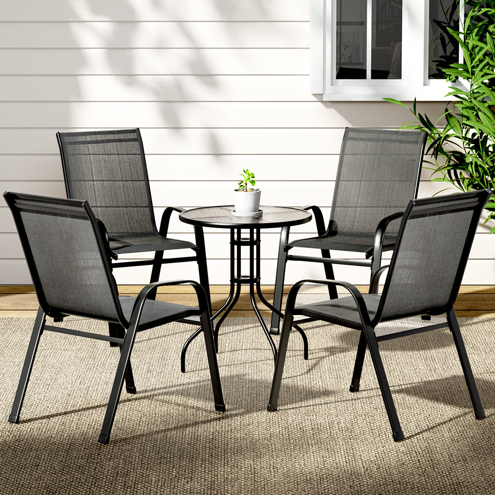 Marlook 5PC Bistro Set Outdoor Table and Chairs Stackable Outdoor Furniture Black