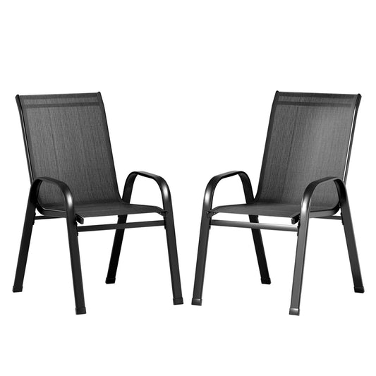 Marlook 2PC Outdoor Dining Chairs Stackable Lounge Chair Patio Furniture Black
