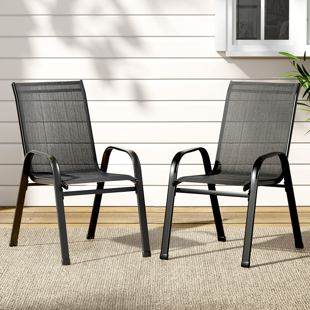 Marlook 2PC Outdoor Dining Chairs Stackable Lounge Chair Patio Furniture Black